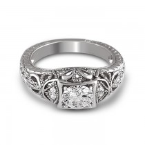 14K White Gold Vintage Filigree Solitaire Engagement Ring Round Diamond