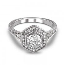 14K White Gold Vintage Halo Diamond Engagement Ring