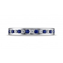 18K White Gold 3mm Channel Set  Diamond&Blue Sapphire Eternity Ring 