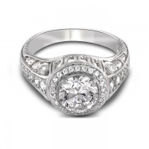 14K White Gold Antique Halo Diamond Engagement Ring