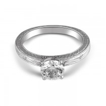14K White Gold Elegant Four Prong Engraved Engagement Ring