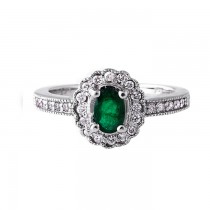 14k White Gold Emerald and Diamond Fashion Ring 