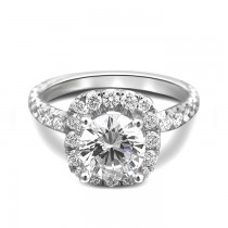14K White Gold Halo Pave Diamond Engagement Ring