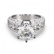 14K White Gold Milgrain Channel-Pave Solitaire Engagement Ring 
