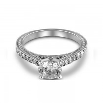 14K White Gold Pave Solitaire Diamond Engagement Ring