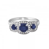 14k White Gold Sapphire and Diamond Three Stone Ring