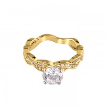 18K Yellow Gold Twisted Diamond Engagement Ring