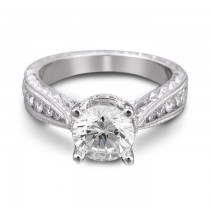 Platinum Hand Engraved Channel-Pave Set Diamond Engagement 
