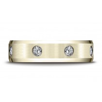 18k Yellow Gold 6mm Comfort-Fit High Polish Edge Satin Center Burnish Set 8 Stone Diamond Eternity Ring (.32ct) (Wed_Ring_Diamond)