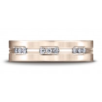 14k Rose Gold 6mm Comfort-Fit Etched Channel Set 9-Stone Diamond Ring (.18ct) (Wed_Ring_Diamond)