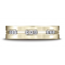 14k Yellow Gold 6mm Comfort-Fit Etched Channel Set 9-Stone Diamond Ring (.18ct) (Wed_Ring_Diamond)