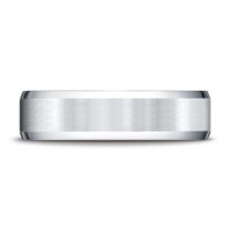 14k White Gold 6mm Comfort-Fit Satin-Finished with High Polished Beveled Edge Carved Design Band
