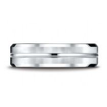 14k White Gold 6mm Comfort-Fit Satin-Finished with High Polished Cut Carved Design Band