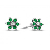 14k Gold White Emerald and Diamond Flower Cluster Earrings