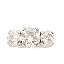 Platinum Art Deco Three Stone European Cut Diamond Engagement Ring 