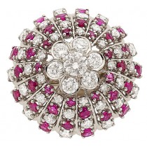 14k White Gold Round Shape Ruby And Full Cut Diamond Ring 