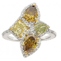 18k White Gold Pear, Square, Brilliant Cut Colored Diamond Ring 