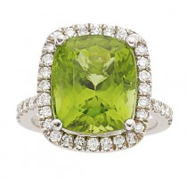  18k White Gold Peridot And Diamond Halo Ring 