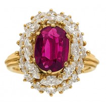18K Yellow Gold Oval Shaped Ruby and Marquise Diamond Ring