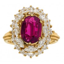 18K Yellow Gold Oval Shaped Ruby and Marquise Diamond Ring