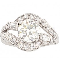 Platinum European,Baguette, Single Cut Diamond Engagement Ring 