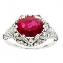 Platinum Edwardian Oval Shaped Burmese Ruby and Rose Cut Diamond Ring