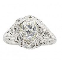 Platinum European Cut Round Diamond and Single Cut Diamond Ring   