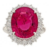 Platinum Oval Shaped Pink Tourmaline Diamond Ring 