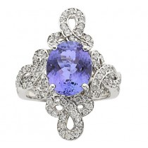 14k White Gold Oval Tanzanite and Round Diamond Ring