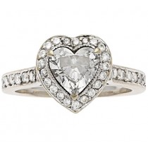 18k White Gold  Antique Heart Shaped Diamond And Wedding Band Set