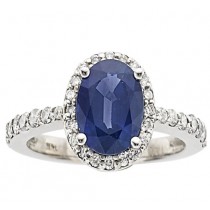 14k White Gold Oval Cut Sapphire And Diamond Ring 