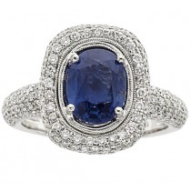 18k White Gold Antique Oval Shaped Sapphire Diamond Ring