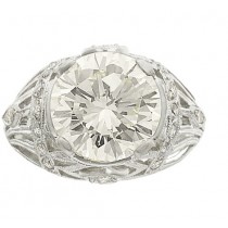 Platinum Antique Filigree Round and Marquise Shaped Diamond Ring 