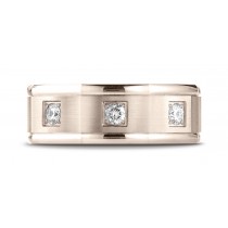 14k Rose Gold 8mm Comfort-Fit Pave Set 3-Stone Diamond Ring (.24ct)