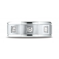 14k White Gold 8mm Comfort-Fit Pave Set 3-Stone Diamond Ring (.24ct)