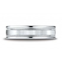 This beautiful 18kw 6mm comfort-fit carved design band features a Satin Finish Center  with milgrain and a round edge.