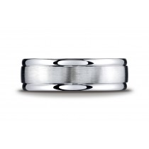 Argentium Silver Men's Wedding Band 7mm Comfort-Fit Satin-Finished High Polished Round Edge Design Band
