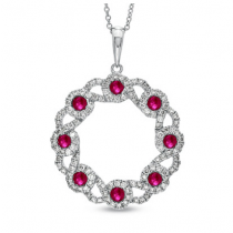 14k White Gold Circle Pendant with Ruby and Diamonds 