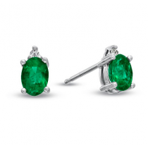 14 White Gold Oval Emerald  and Diamond Earring