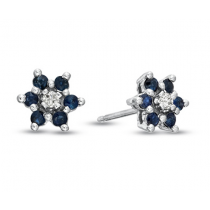 14k Gold White Sapphire and Diamond Flower Cluster Earrings