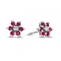 14k Gold White Ruby and Diamond Flower Cluster Earrings 