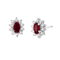 14K White Gold Oval Ruby and Diamond Earrings
