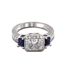 14K White Gold Sofia Halo Diamond and Sapphire Engagement Ring