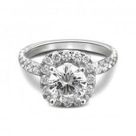 18K White Gold Halo Pave Diamond Engagement Ring 