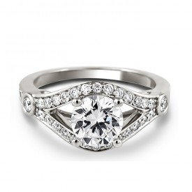18K White Gold Pave Split-Shank Diamond Engagement Ring