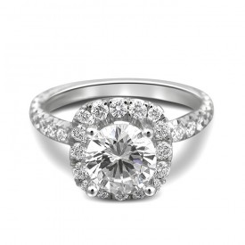 Platinum Halo Pave Diamond Engagement Ring