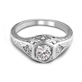 14K White Gold Antique Filigree Diamond Engagement Ring