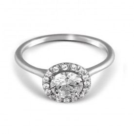 14K White Gold Halo Diamond Engagement Ring