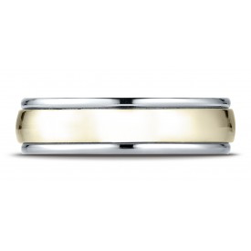 14k Two-Toned Men's Wedding Ring 6mm Comfort-Fit High Polished Carved Design Band 
