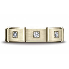 14k Yellow Gold 6mm Comfort-Fit Burnish Set 6-Stone Diamond Eternity Ring (.32ct) (Wed_Ring_Diamond)